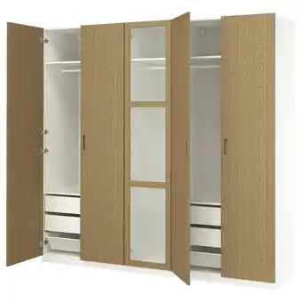 IKEA Pax / tonstad Garderobekombinasjon, hvit/eikefiner glass, 250x60x236 cm tilbud