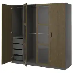 IKEA Pax / tonstad Garderobekombinasjon, mørk grå brun/beiset eikefiner glass, 200x60x201 cm tilbud