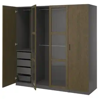 IKEA Pax / tonstad Garderobekombinasjon, mørk grå brun/beiset eikefiner glass, 200x60x201 cm tilbud
