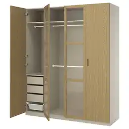 IKEA Pax / tonstad Garderobekombinasjon, gråbeige/eikefiner glass, 200x60x236 cm tilbud