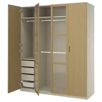 IKEA Pax / tonstad Garderobekombinasjon, gråbeige/eikefiner glass, 200x60x236 cm tilbud