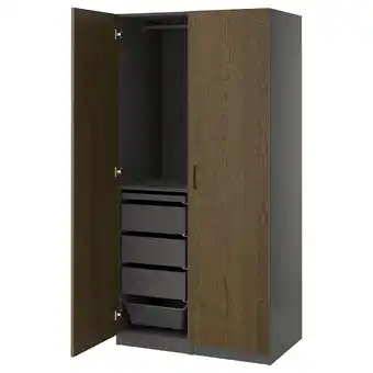 IKEA Pax / tonstad Garderobekombinasjon, mørk grå/brun beiset eikefiner, 100x60x201 cm tilbud