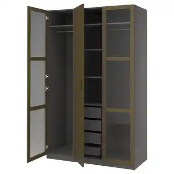 IKEA Pax / tonstad Garderobekombinasjon, mørk grå brun/beiset eikefiner glass, 150x60x236 cm tilbud