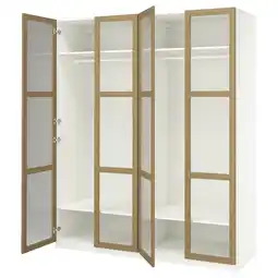 IKEA Pax / tonstad Garderobekombinasjon, hvit/eikefiner glass, 200x60x236 cm tilbud