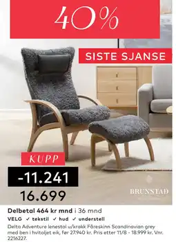 Skeidar Delta Adventure lenestol u/krakk Fåreskinn Scandinavian grey tilbud