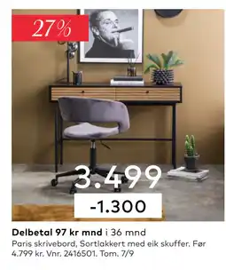 Skeidar Paris skrivebord Sortlakkert tilbud
