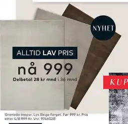 Skeidar Granada tepper, Lys Beige farget tilbud