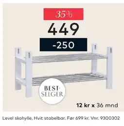 Skeidar Level skohylle, Hvit stabelbar tilbud