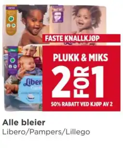 Meny Alle bleier Libero/Pampers/Lillego tilbud