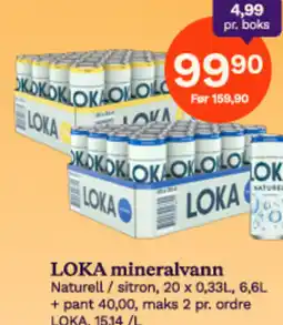 Oda LOKA mineralvann Naturell/sitron, 20 x 0,33L, 6,6L tilbud