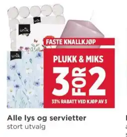Meny Alle lys og servietter stort utvalg tilbud