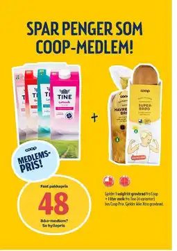 Coop Prix Tine melk & brød tilbud