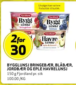 Bunnpris BYGGLUNSJ BRINGEBÆR, BLÅBÆR, JORDBÆR OG EPLE HAVRELUNSJ tilbud