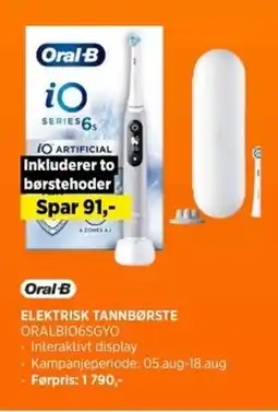 POWER ELEKTRISK TANNBØRSTE ORALBIO6SGYO tilbud