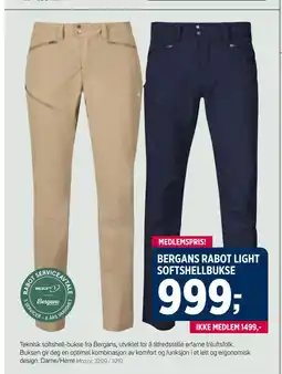 Sport 1 BERGANS RABOT LIGHT SOFTSHELLBUKSE tilbud
