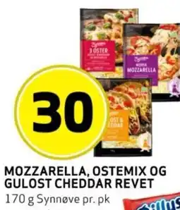 Bunnpris MOZZARELLA, OSTEMIX OG GULOST CHEDDAR REVET tilbud