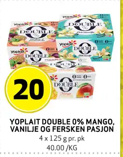 Bunnpris Yoplait Double 0% Mango, Vanilje og Fersken Pasjon tilbud