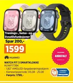 POWER WATCH FIT 3 SMARTKLOKKE HUWFIT3BK tilbud