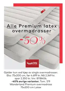 Skeidar Alle Premium latex overmadrasser 50% tilbud