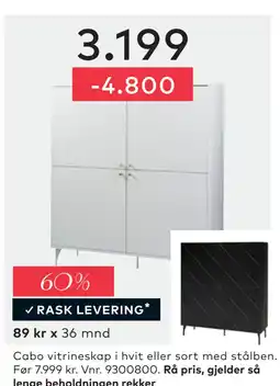 Skeidar Cabo vitrineskap tilbud
