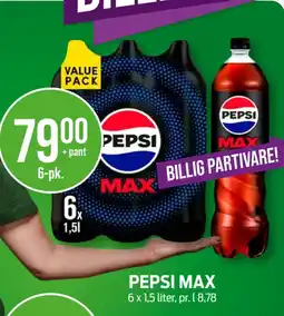 Kiwi PEPSI MAX 6 x 1,5 liter, tilbud