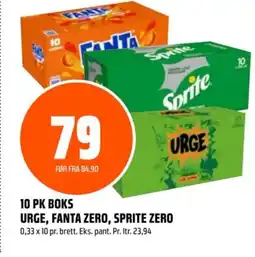 10 PK BOKS URGE, FANTA ZERO, SPRITE ZERO