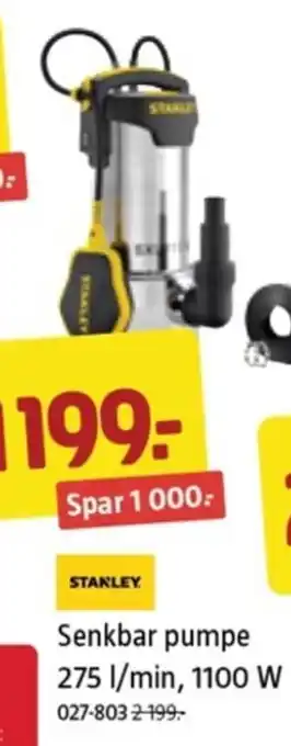 Jula Senkbar pumpe 275 l./ min 1100 W tilbud