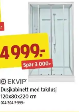 Jula Dusjkabinett med takdusj 120 x80x220 cm tilbud