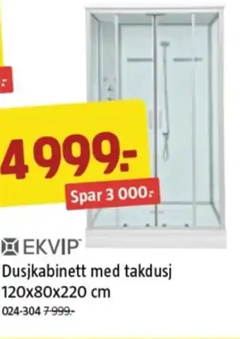 Jula Dusjkabinett med takdusj 120 x80x220 cm tilbud