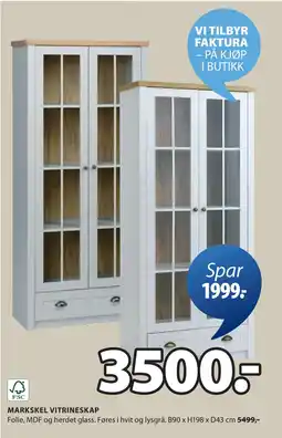 JYSK MARKSKEL VITRINESKAP tilbud