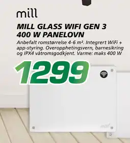 Coop Byggmix MILL GLASS WIFI GEN 3 400 W PANELOVN tilbud