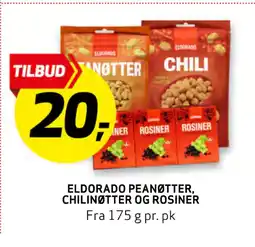 Bunnpris ELDORADO PEANØTTER, CHILINØTTER OG ROSINER tilbud