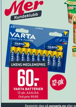 Europris VARTA BATTERIER tilbud
