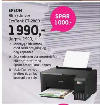 ELON EPSON Blekkskriver EcoTank ET-2860 tilbud