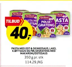 Bunnpris PASTA MED OST & SKINKESAUS, LAKS, KJØTTSAUS OG PØLSEGRATENG MED MAKARONI/OSTESAUS tilbud