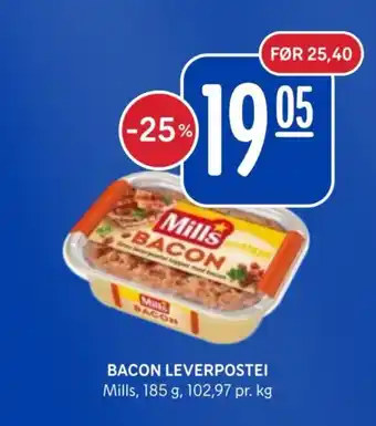 Rema 1000 BACON LEVERPOSTEI Mills tilbud