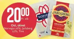 Ost, skivet Norvegia 26%, Jarlsberg 27%, Tine