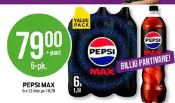 Kiwi PEPSI MAX 6 x 1.5 liter tilbud