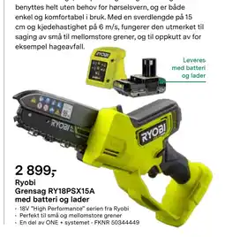 Felleskjøpet Ryobi Grensag RY18PSX15A med batteri og lader tilbud