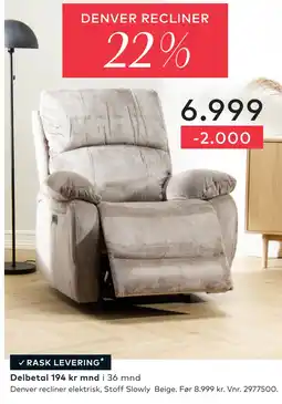 Skeidar Denver recliner elektrisk tilbud