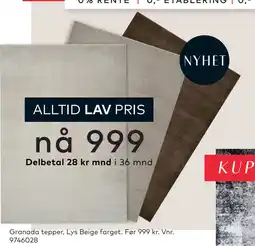 Skeidar Granada tepper Lys Beige farget tilbud