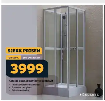 Megaflis Celeste dusjkabinett lav modell hvit tilbud