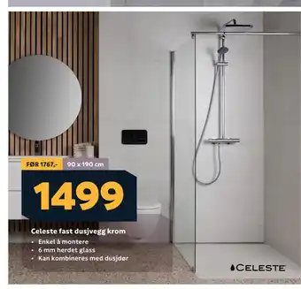 Megaflis Celeste fast dusjvegg krom tilbud