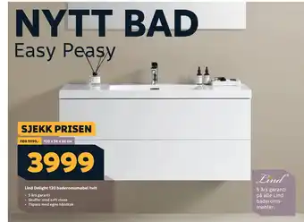 Megaflis Lind Delight 120 baderomsmøbel hvit tilbud