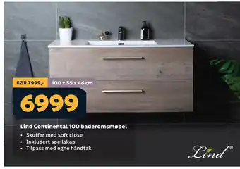 Megaflis Lind Continental 100 baderomsmøbel tilbud