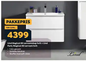 Megaflis Lind Magical 80 servantskap hvit + Lind Park/Magical 80 servant hvit tilbud
