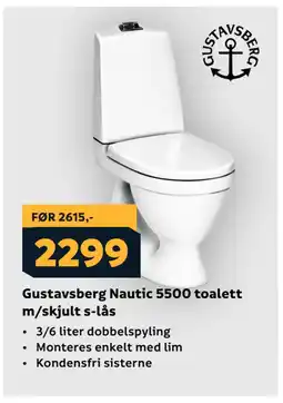Megaflis Gustavsberg Nautic 5500 toalett m/skjult s-lås tilbud