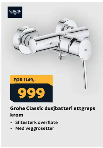 Megaflis Grohe Classic dusjbatteri ettgreps krom tilbud