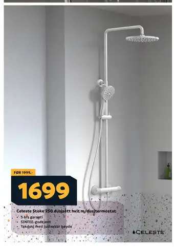 Megaflis Celeste Stoke 250 dusjsett hvit m/dusjtermostat tilbud