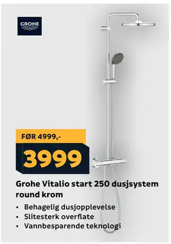 Megaflis Grohe Vitalio start 250 dusjsystem round krom tilbud